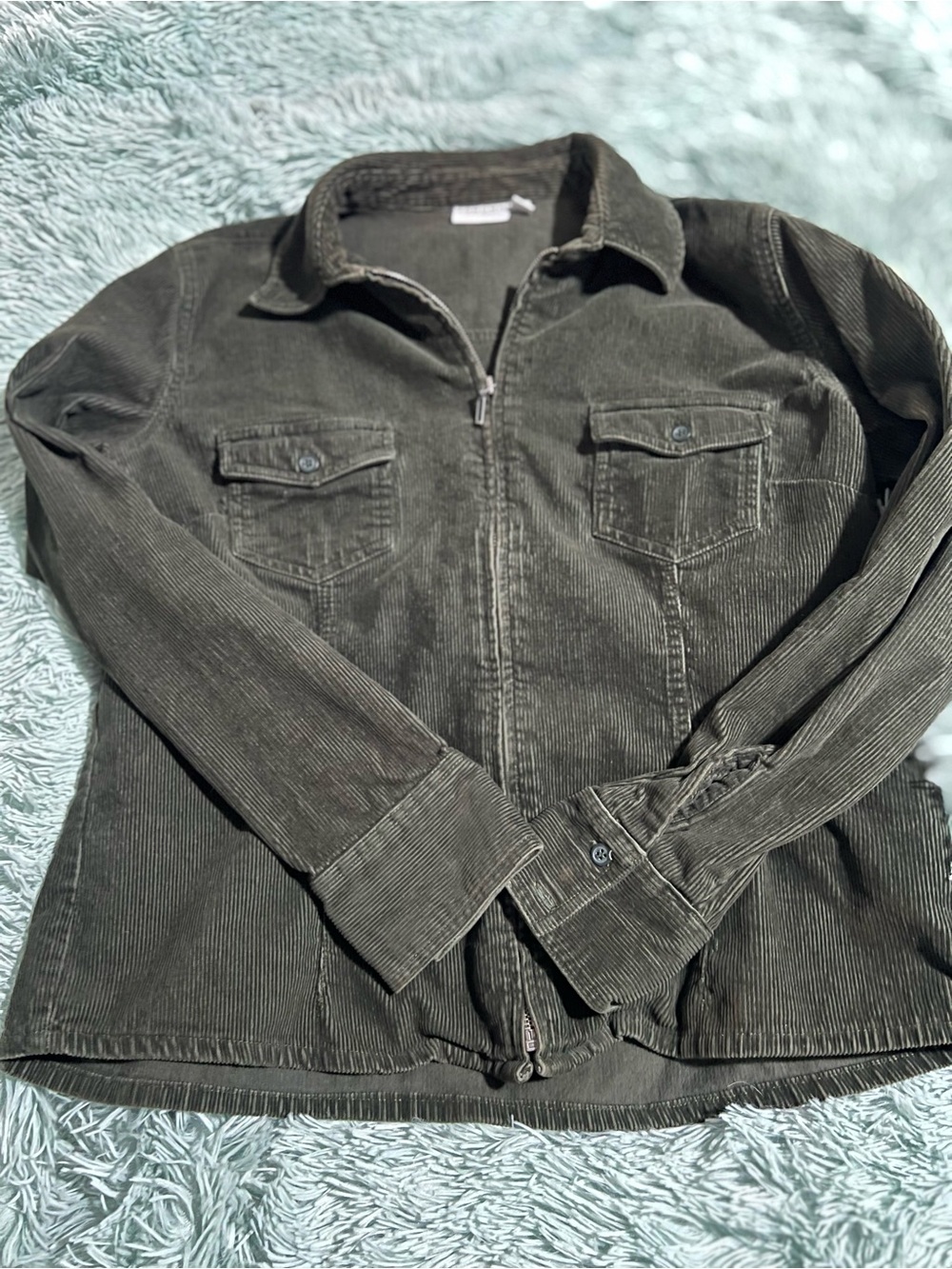 Sonoma Olive Corduroy Zip-Up Shirt Jacket